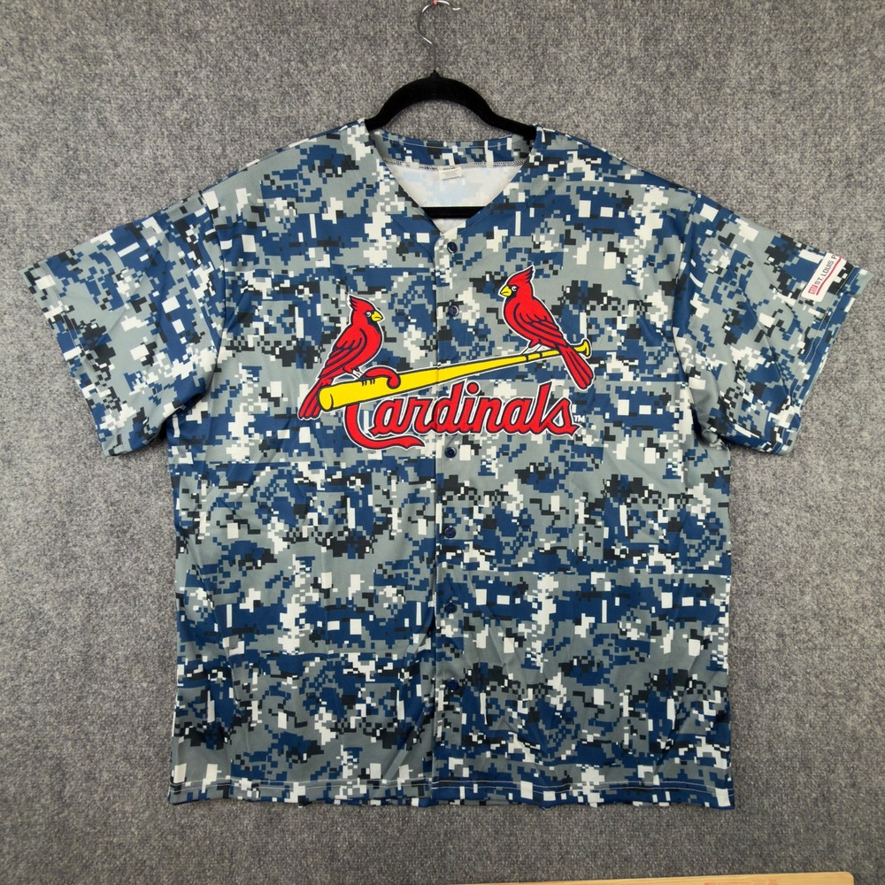 St Louis Cardinals Baseball Jersey Mens XL Blue Digital Camo Button Up STL MLB